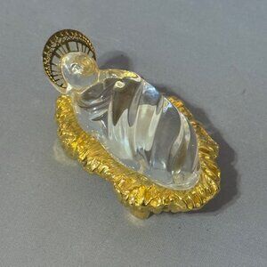 Vintage Gorham Glass Crystal Nativty Figurine Gold Accent Christmas Baby Jesus